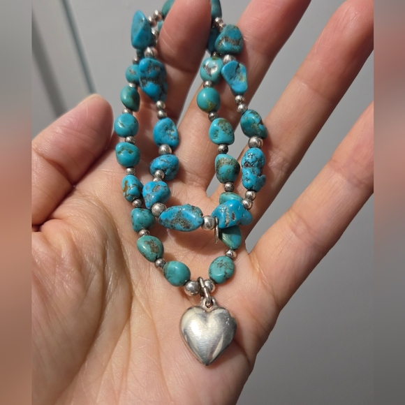 shube Jewelry - Set of 2 Shube Turquoise Sterling Silver Beaded Stretch Bracelets